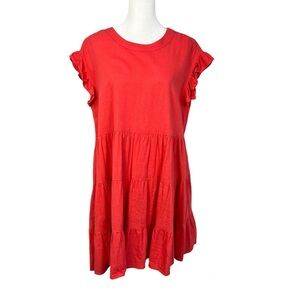 Adyson Parker Linen Blend Short Ruffle Sleeve Tiered Pink Dress Size Medium